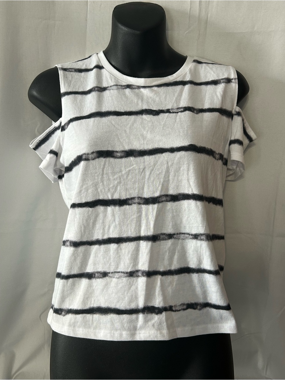 Hollister White and Black Striped Cold-Shoulder Top Size M